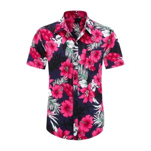 Men's Flower Casual Button Down Short Sleeve Hawaiian Shirt